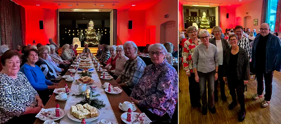 Gäste sitzen an adventlicher Tafel