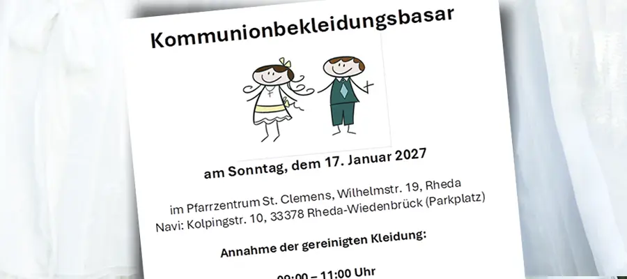Flyer mit Kommunionkleider im Hintergrund