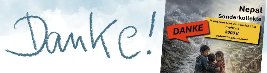 Schriftzug Danke mit Plakat zur Aktion