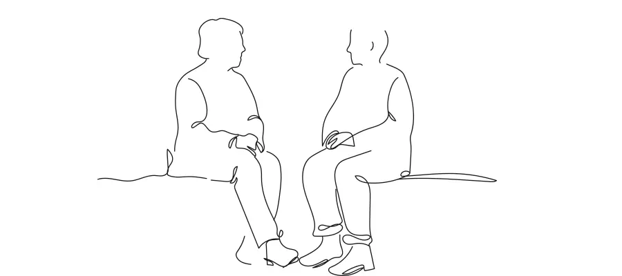 stilisierte Illustration von 2 Menschen, die sich unterhalten